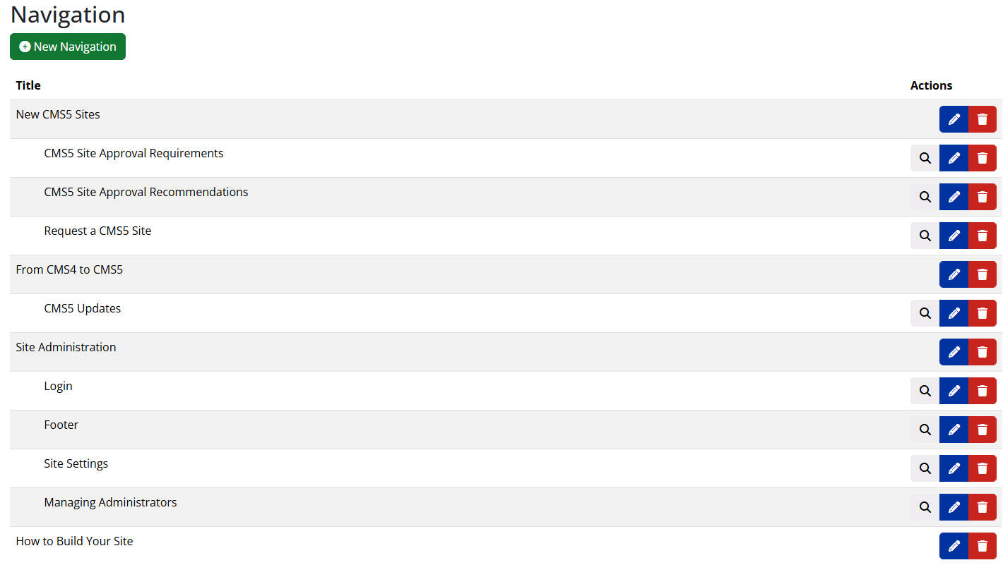 navigation menu in cms5 backend